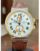 Ulysse Nardin Marine Chronometer Manufacture 1185-122/41  in Steel with Rose Gold Bezel on Brown Alligator Leather Strap with Silver Dial FUUL SET 