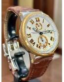 Ulysse Nardin Marine Chronometer Manufacture 1185-122/41  in Steel with Rose Gold Bezel on Brown Alligator Leather Strap with Silver Dial FUUL SET 