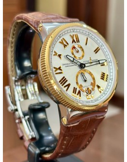 Ulysse Nardin Marine Chronometer Manufacture 1185-122/41  in Steel with Rose Gold Bezel on Brown Alligator Leather Strap with Silver Dial FUUL SET 