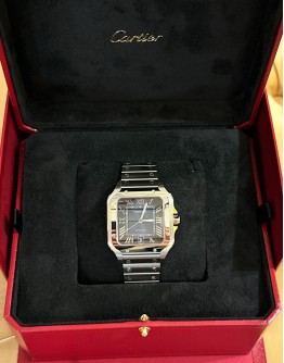 Cartier Santos WSSA0071 Large Size Blue Dial Stainless Steel Bracelet FULL SET