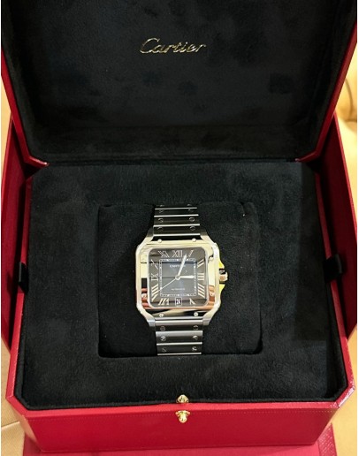 Cartier Santos WSSA0071 Large Size Blue Dial Stainless Steel Bracelet FULL SET