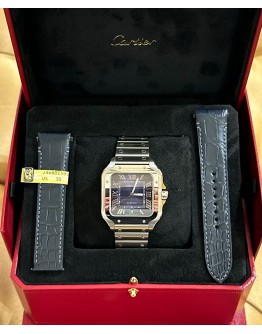 Cartier Santos WSSA0071 Large Size Blue Dial Stainless Steel Bracelet FULL SET