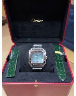 Cartier SANTOS DE CARTIER WSSA0062 LARGE MODEL Graduated green dial  STEEL  bracelet 2025 NEW FULL SET - Detay