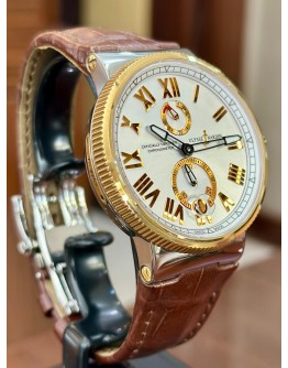 Ulysse Nardin Marine Chronometer Manufacture 1185-122/41  in Steel with Rose Gold Bezel on Brown Alligator Leather Strap with Silver Dial FULL SET  - Detay